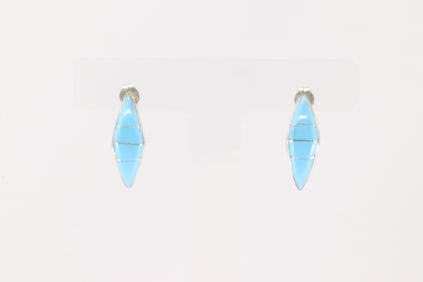 Native America Sterling Silver Turquoise Inlay Hoop Earring's By Robert Kanesta.