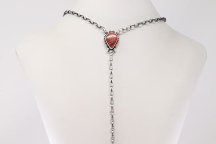 Native America Navajo Sterling Silver Spiny Oyster Necklace By Augustine Largo.