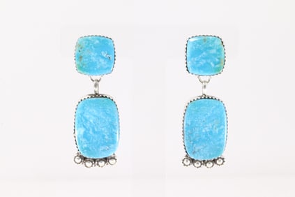 Native America Navajo Sterling Silver Turquoise Post / Dangling Earring's By Selina Warner.