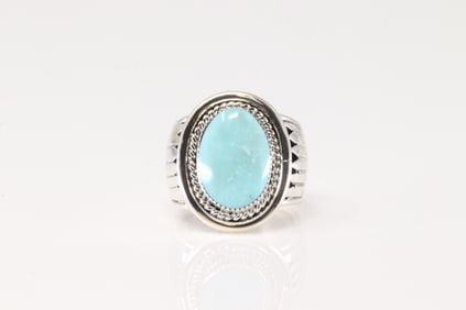 Native America Navajo Sterling Silver Turquoise Ring By Mike Smith.