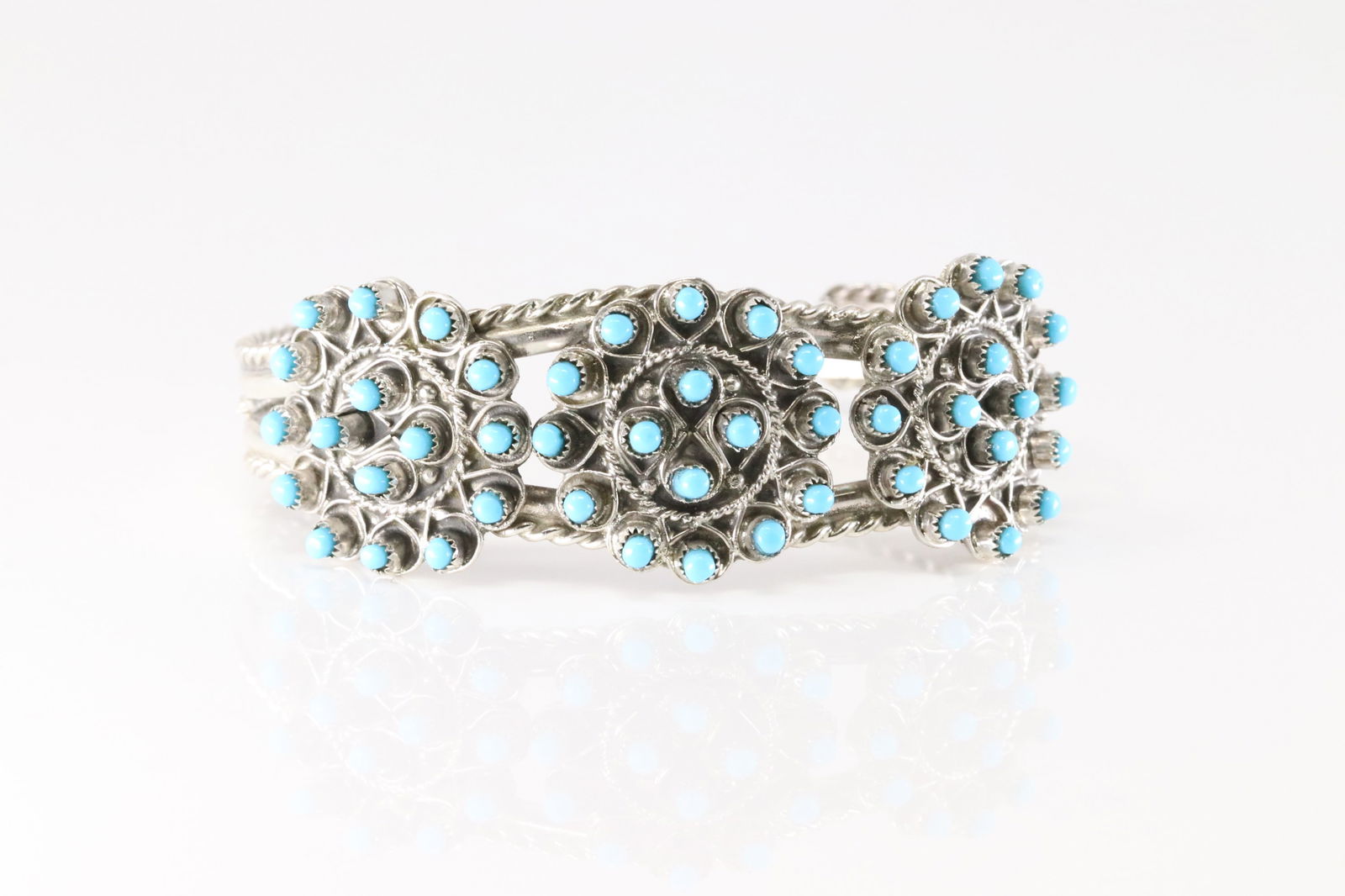 Native America Zuni Sterling Silver Turquoise Bracelet Cuff By Wayne Johnson. (1 of 4)