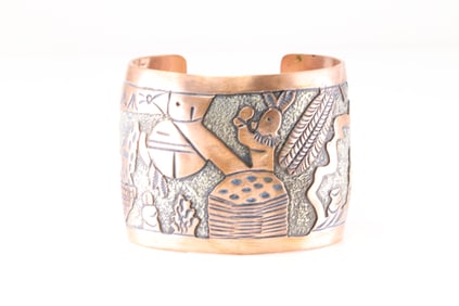Native America Navajo Copper Storyteller Bracelet Cuff By Elaine Becenti.
