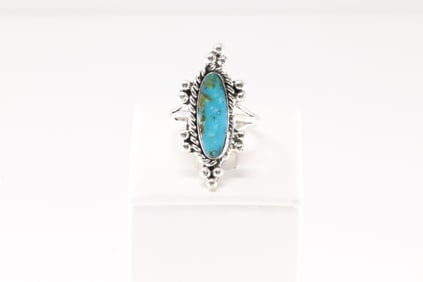 Native American Navajo Sterling Silver Turquoise Ring By Arlene Lewis.