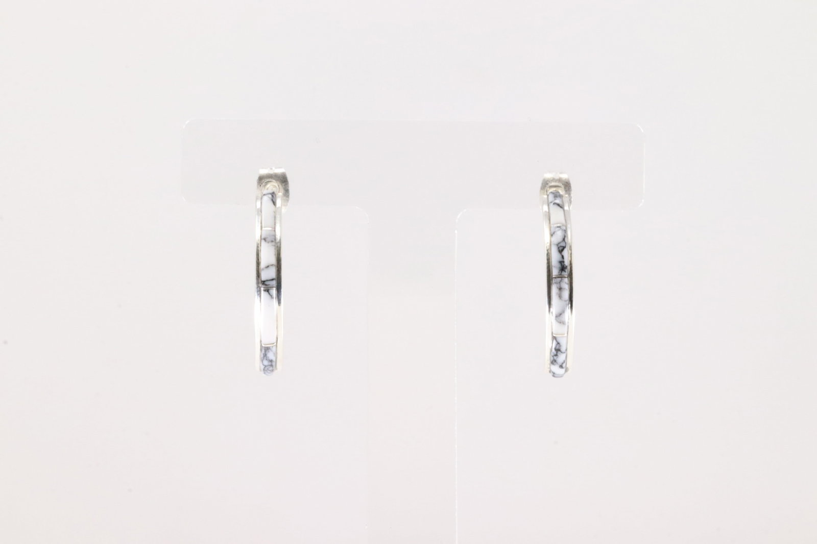 Native America Navajo Sterling Silver White Buffalo Hoop Earring's By Nathaniel & Cynthia Johnson.: This is a Native America Navajo Sterling Silver White Buffalo Hoop Earring's By Nathaniel & Cynthia Johnson.