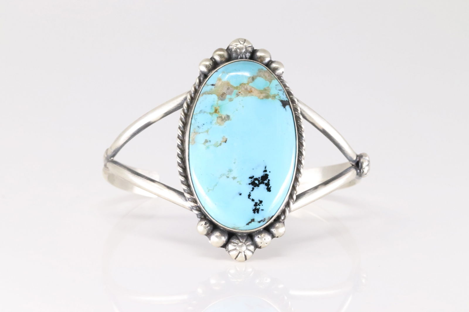 Native America Navajo Sterling Silver Kingman Turquoise Bracelet Cuff By Augustine Largo. (1 of 4)