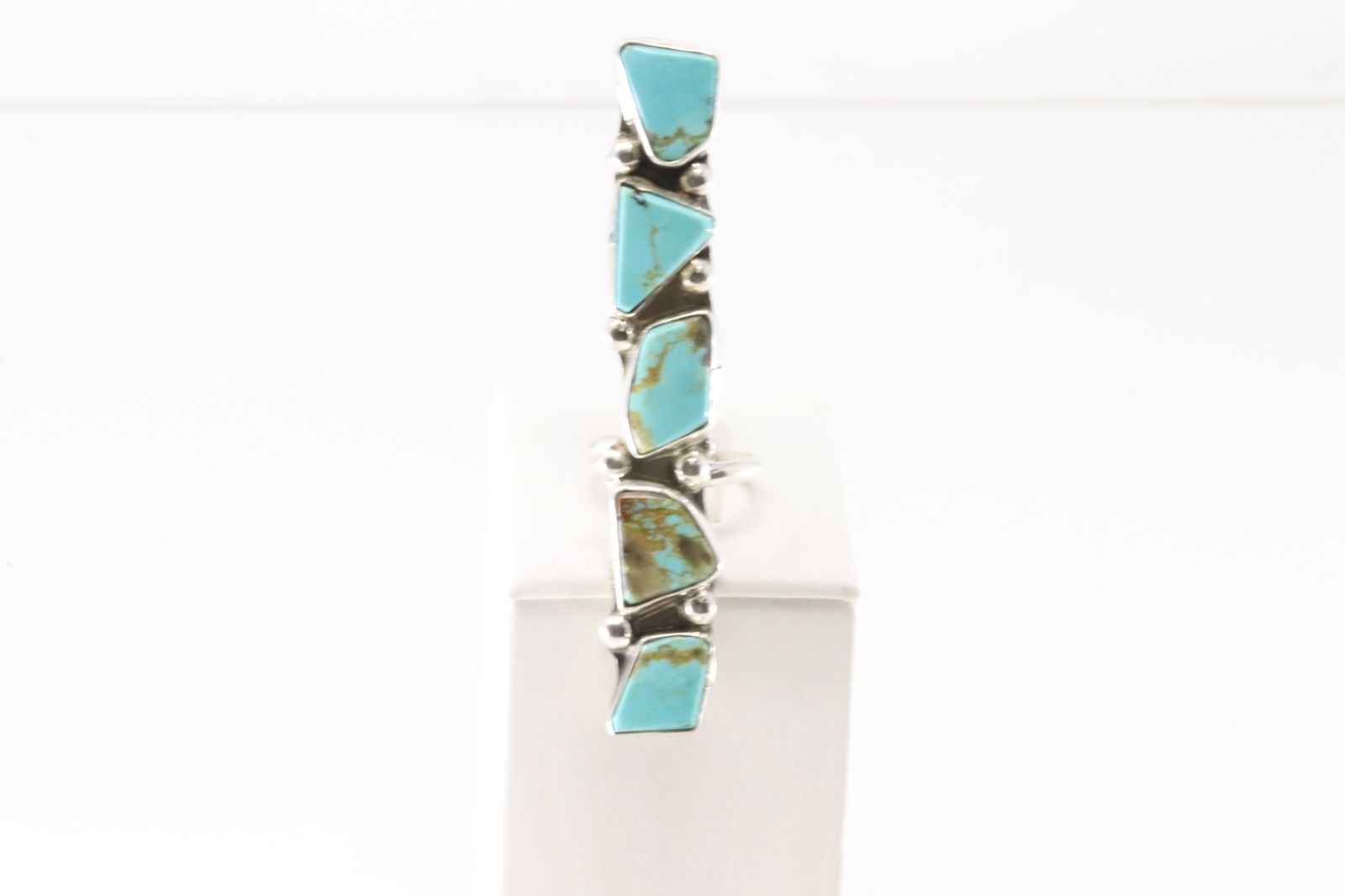 Native America Zuni Sterling Silver Kingman Turquoise Ring 5 Stone By Jude Candelaria. (1 of 4)