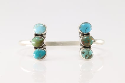 Native America Navajo Sterling Silver Kingman Turquoise Bracelet Cuff By Geraldine James.