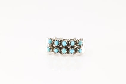 Native American Zuni Sterling Silver 2 row Turquoise Ring By Stephen Haloo.