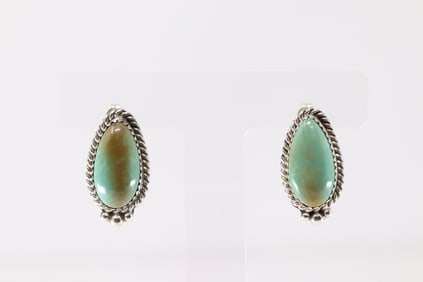 Native America Navajo Sterling Silver Kingman Turquoise Post Earring's By Theresa Smith.
