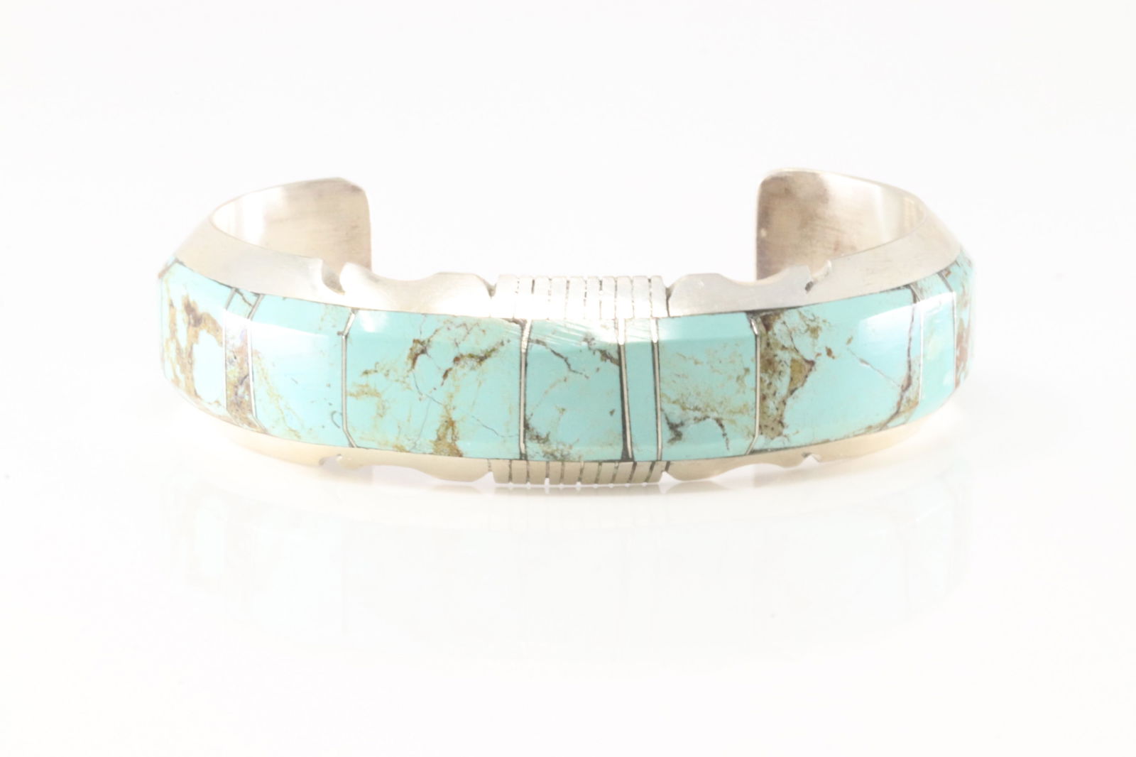 Native America Navajo Sterling Silver Number 8 Turquoise Inlay Bracelet Cuff By Steve Francisco. (1 of 4)