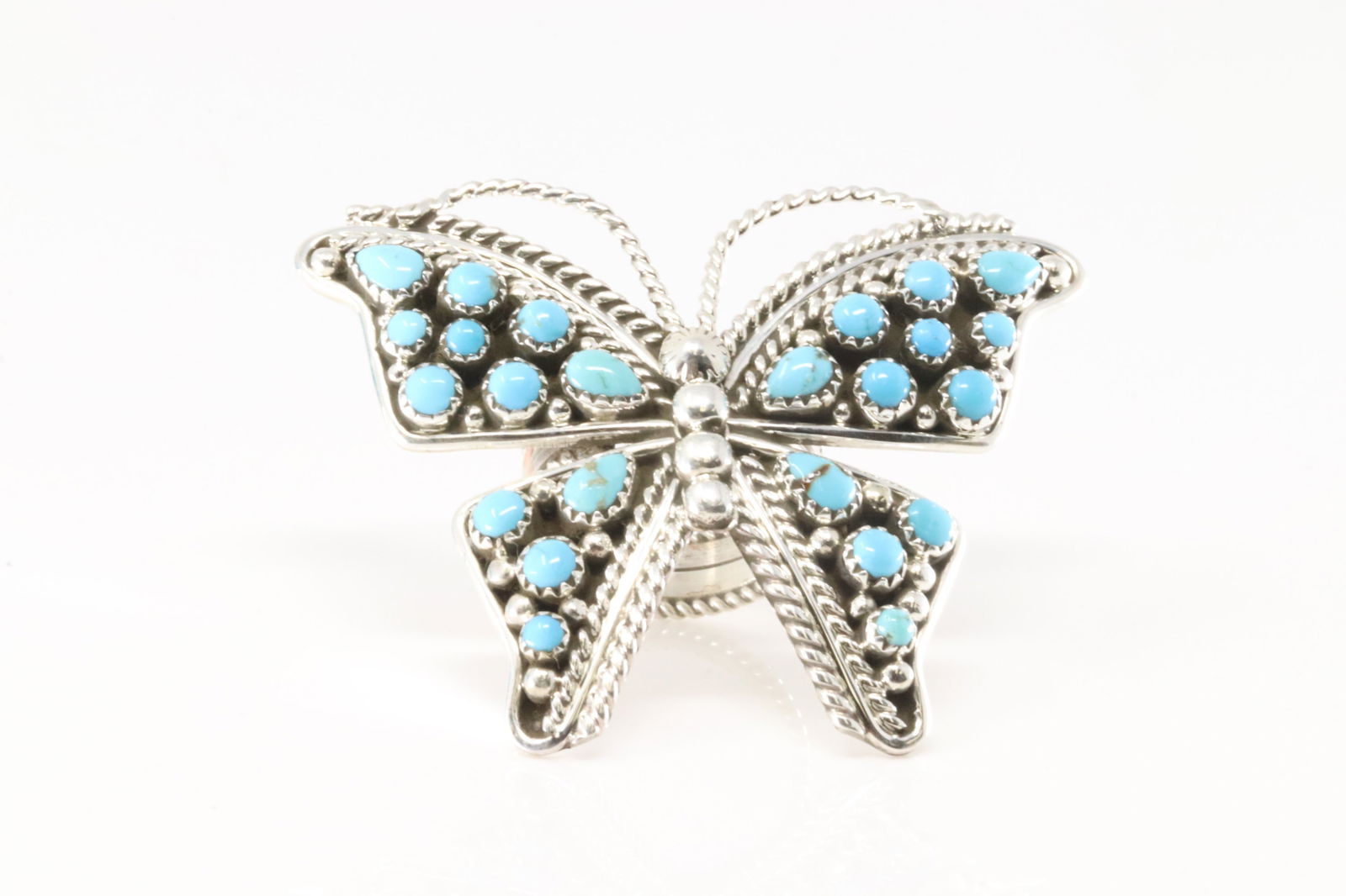 Native America Navajo Sterling Silver Kingman Turquoise Butterfly Ring By Tina Jones. (1 of 4)