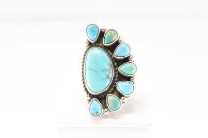 Native America Navajo Sterling Silver Turquoise Ring By G James.