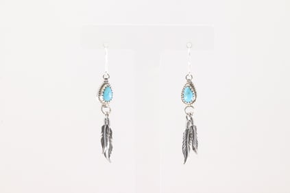 Native America Navajo Sterling Silver Turquoise Dangling Earring's By Sharon McCarthy.