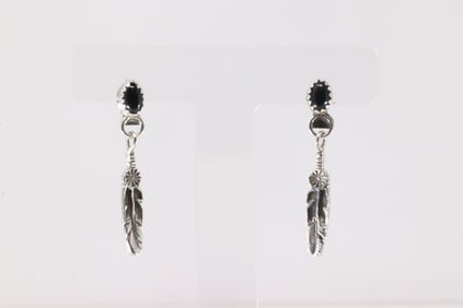 Native America Navajo Sterling Silver Black Onyx Post / Dangling Earring's By Letricia largo.