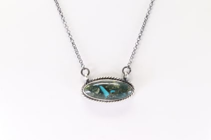 Native America Navajo Sterling Silver Campitos Turquoise Necklace By Johnny Dixon.