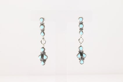 Native America Zuni Sterling Silver Turquoise Post / Dangling Earring's By Jovi Burns.