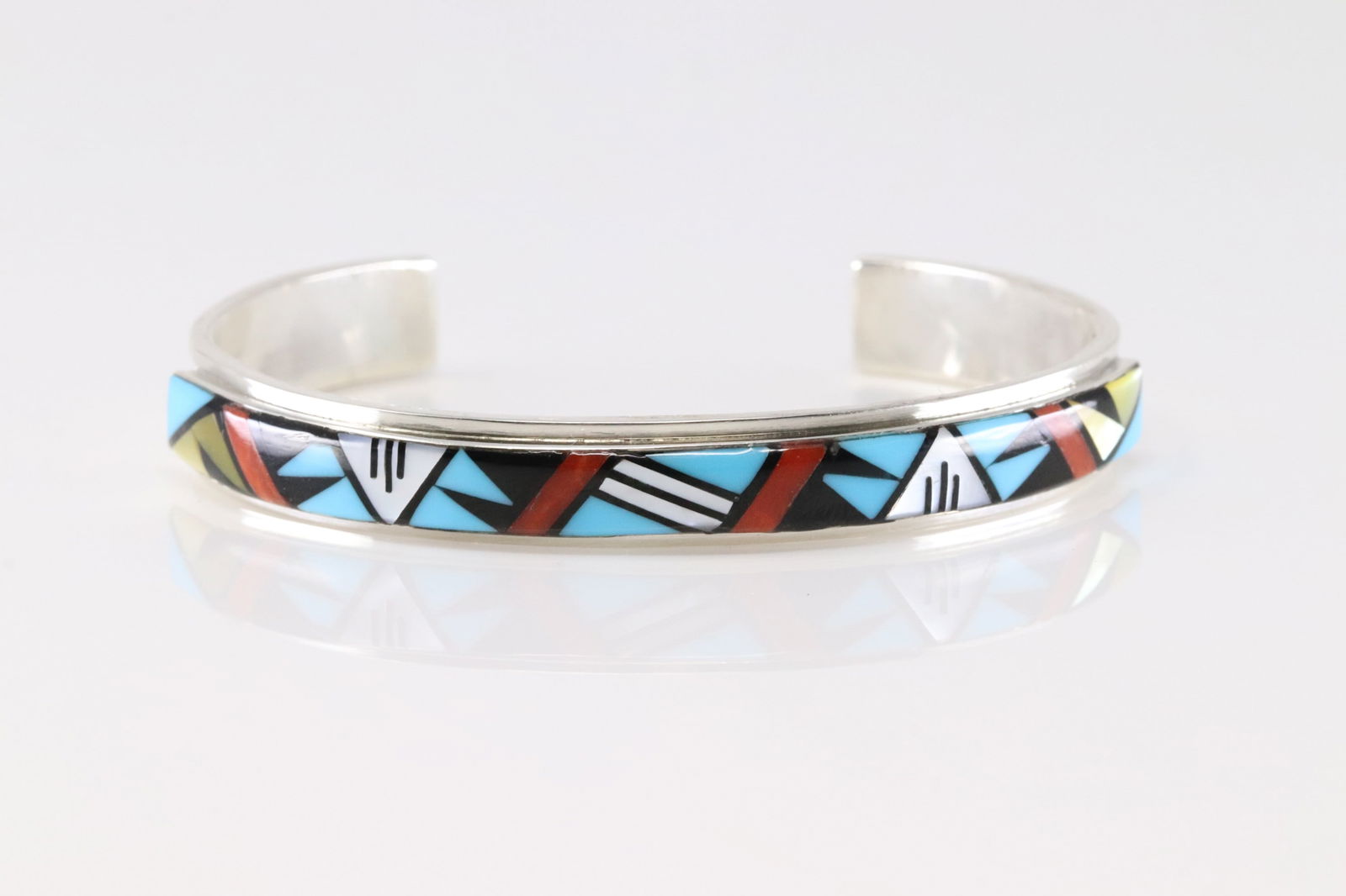 Native America Zuni Sterling Silver Multi-color Stone Inlay Bracelet Cuff By Viola Eriacho. (1 of 4)