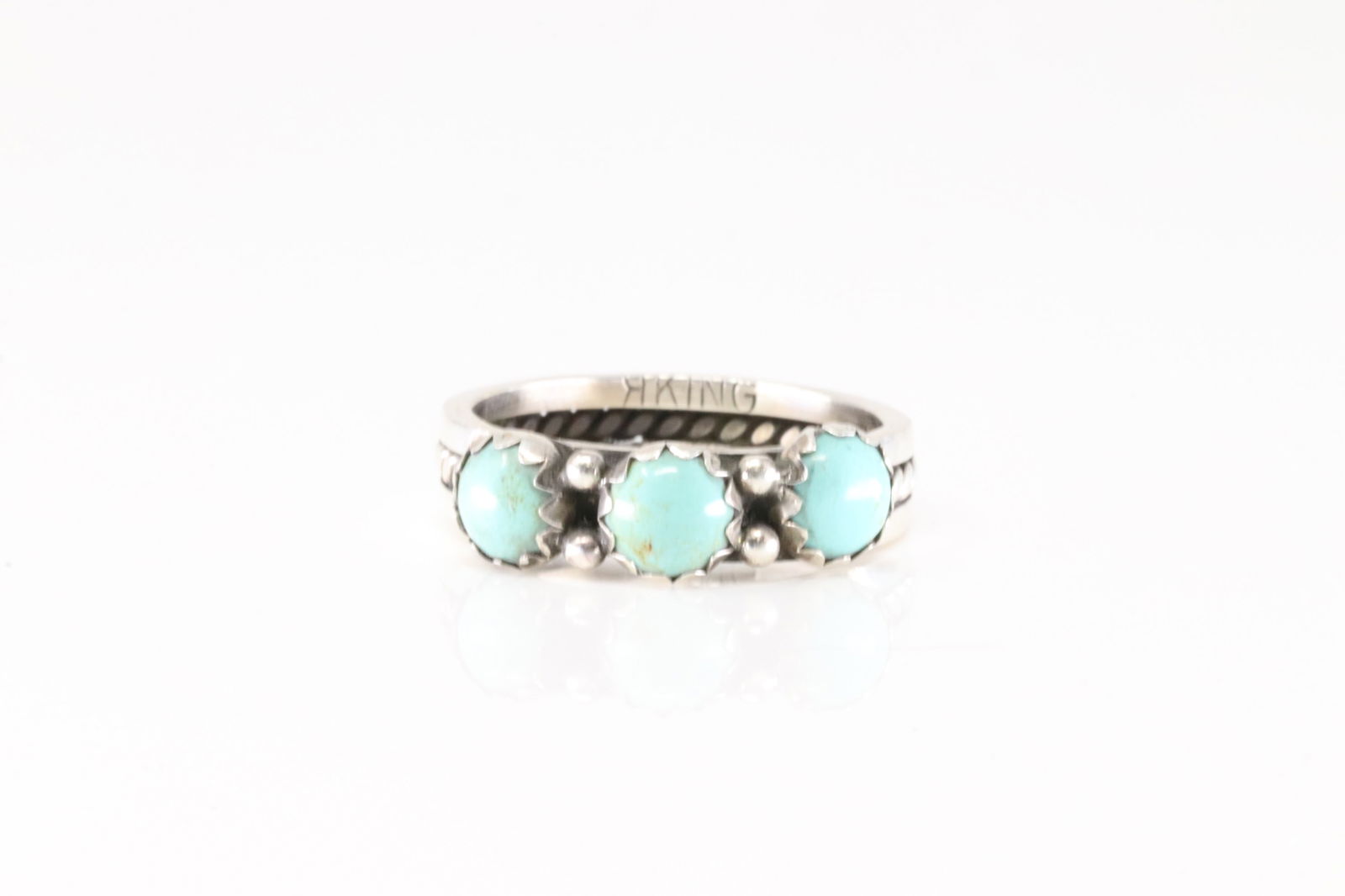 Native America Navajo Sterling Silver Turquoise Ring By R King. (1 of 4)