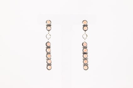 Native America Navajo Sterling Silver Pink Conch Shell Post / Dangling Earring's By George Peina.