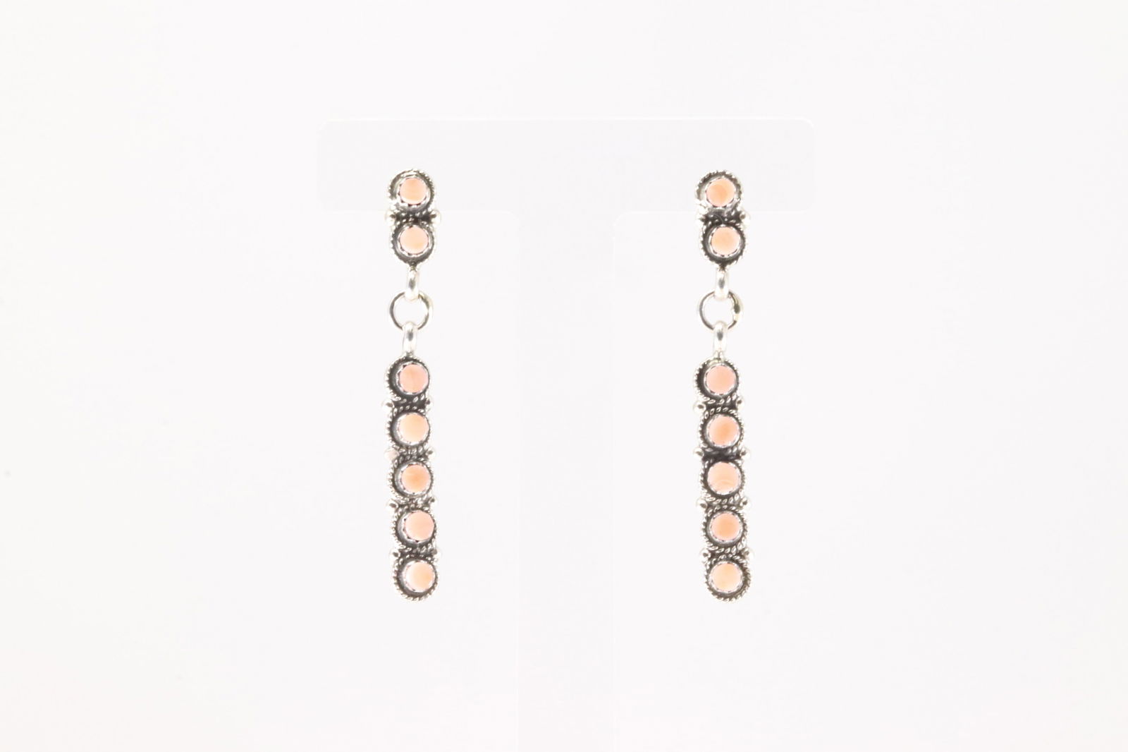 Native America Navajo Sterling Silver Pink Conch Shell Post / Dangling Earring's By George Peina.: This is a Native America Navajo Sterling Silver Pink Conch Shell Post / Dangling Earring's By George Peina.