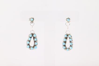 Native America Zuni Sterling Silver Turquoise Post / Dangling Earring's By Waylon Johnson.