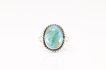 Native American Navajo Sterling Silver Turquoise Ring By Dixon.