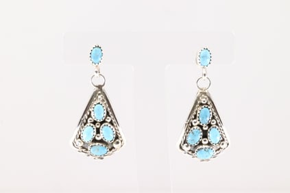Native America Navajo Sterling Silver Turquoise Post / Dangling Earring's By Melvin Chee.