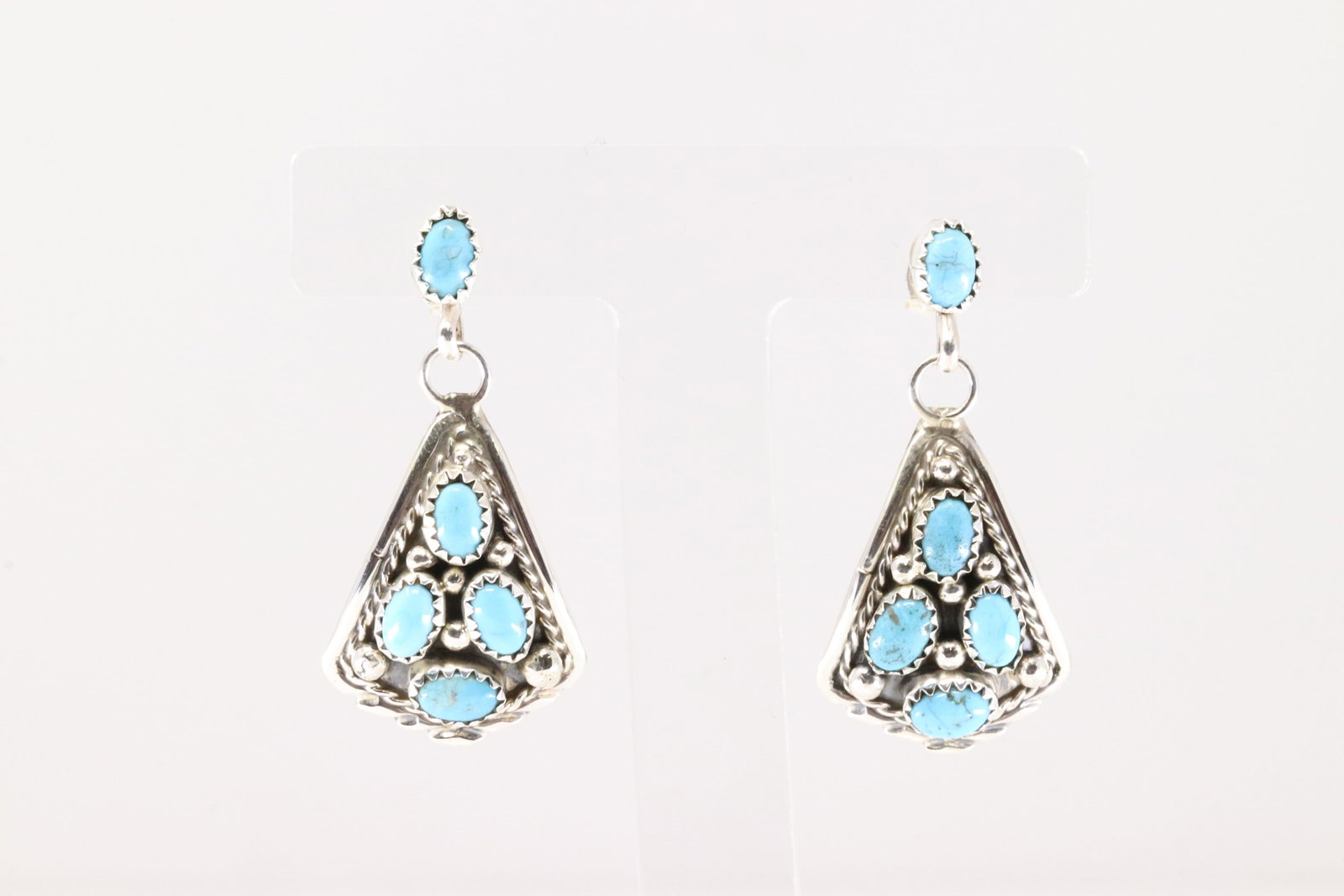 Native America Navajo Sterling Silver Turquoise Post / Dangling Earring's By Melvin Chee.: This is a Native America Navajo Sterling Silver Turquoise Post / Dangling Earring's By Melvin Chee.