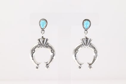 Native America Navajo Sterling Silver Turquoise Post Dangling Earring's By Verley Betone.
