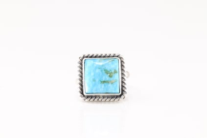 Native America Navajo Sterling Silver Turquoise Ring By Dixon.