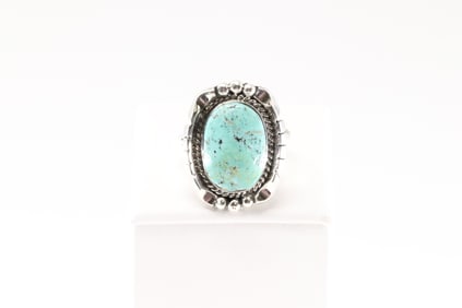 Native America Navajo Sterling Silver Turquoise Ring By Samuel Yellowhair.