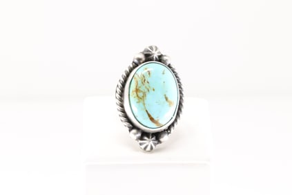 Native America Navajo Sterling Silver Kingman Turquoise Ring By Dixon.