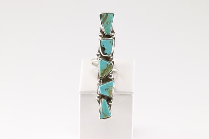 Native America Zuni Sterling Silver Kingman Turquoise Ring By Jude Candelaria.