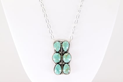 Native America Navajo Sterling Silver Kingman Turquoise Necklace By Irvin Tsosie.