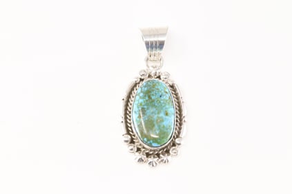 Native America Navajo Sterling Silver Turquoise Pendant By Daniel Benally.