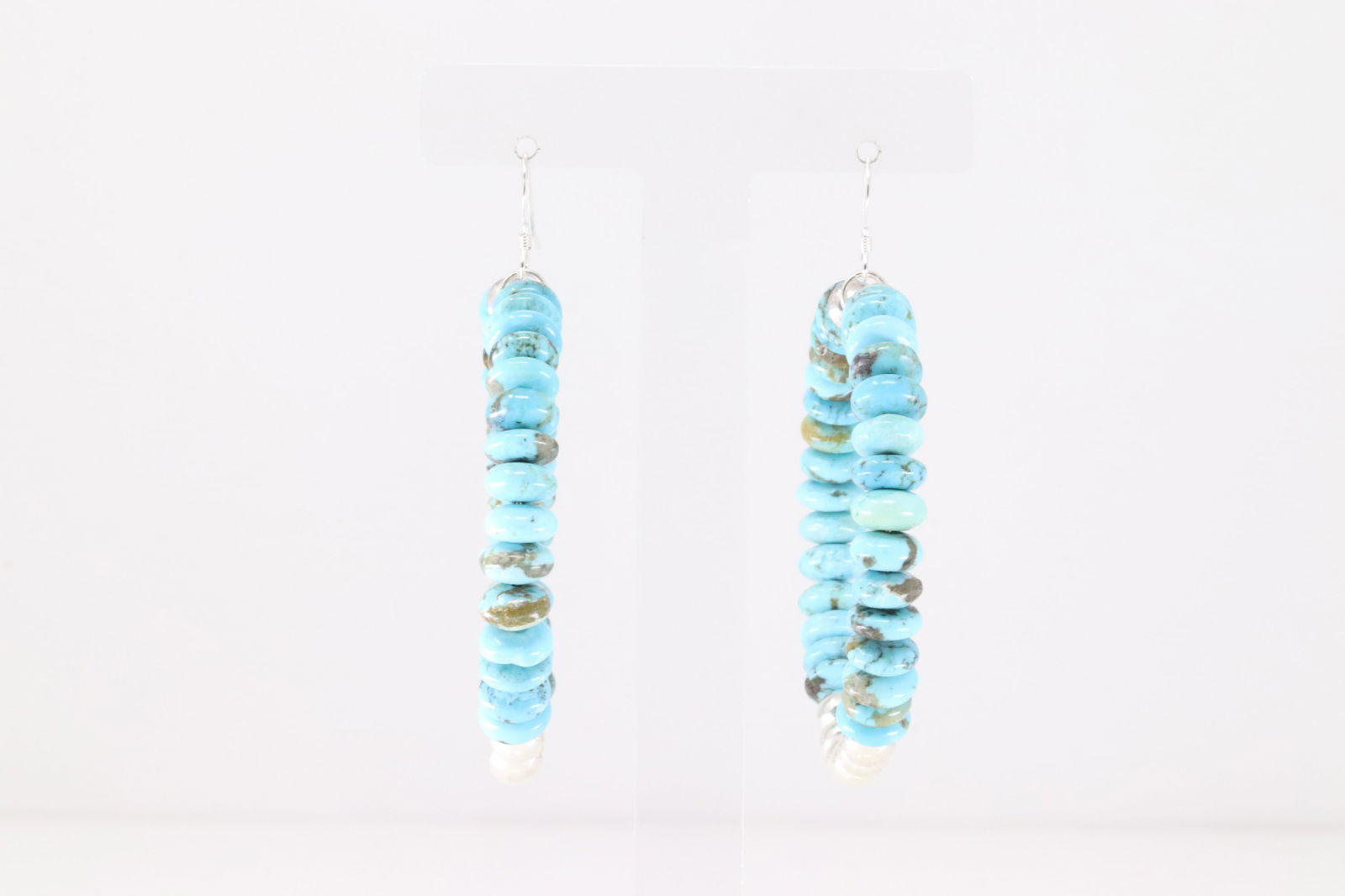 Native America Navajo Sterling Silver Turquoise & Beaded Hoop Dangling Earring's.: This is a Native America Navajo Sterling Silver Turquoise & Beaded Hoop Dangling Earring's.