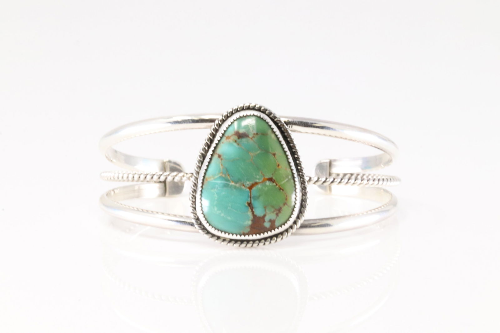 Native America Navajo Sterling Silver Kingman Turquoise Bracelet Cuff By Annie McCran. (1 of 4)