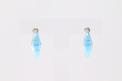 Native America Zuni Sterling Silver Turquoise Hoop Earring's By Robert Kanesta.