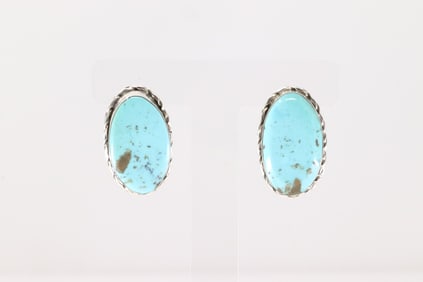 Native America Navajo Sterling Silver Kingman Turquoise Post Earring's By Mike Dedman.