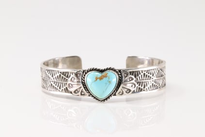 Native America Navajo Sterling Silver Kingman Turquoise Bracelet Cuff By Sunshine Reeves.
