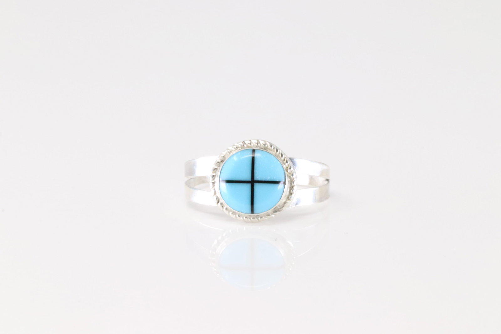Native America Zuni Sterling Silver Black Onyx & Turquoise Inlay Ring By Carey Luarkie.: This is a Native America Zuni Sterling Silver Black Onyx & Turquoise Inlay Ring By Carey Luarkie. Ring size: 7.50.