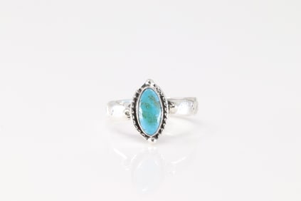 Native America Navajo Sterling Silver Turquoise Ring By Clarence Long.