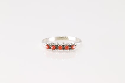 Native America Zuni Sterling Silver Coral Ring By April Haloo.