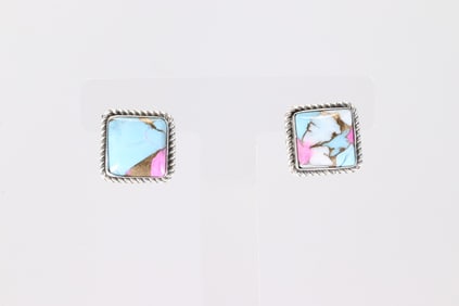 Native America Navajo Sterling Silver Cotton Candy Post Earring's By Judith Dixon.