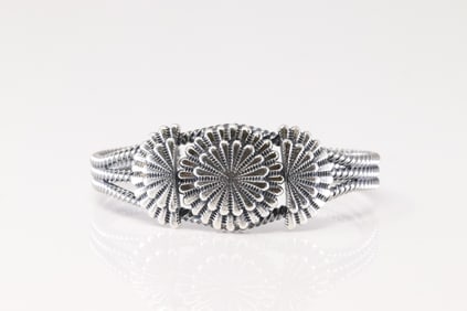 Native America Navajo Sterling Silver Solid Bracelet Cuff By Louise Joe.