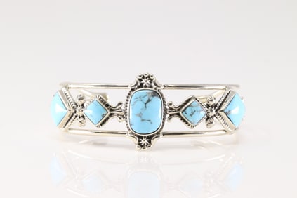 Native America Navajo Sterling Silver Turquoise Bracelet Cuff By Mike Smith.