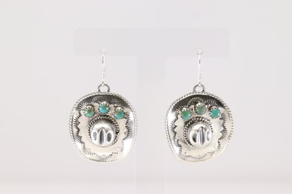 Native America Navajo Sterling Silver Turquoise Cowboy Dangling Earring's By Bobby Platero.