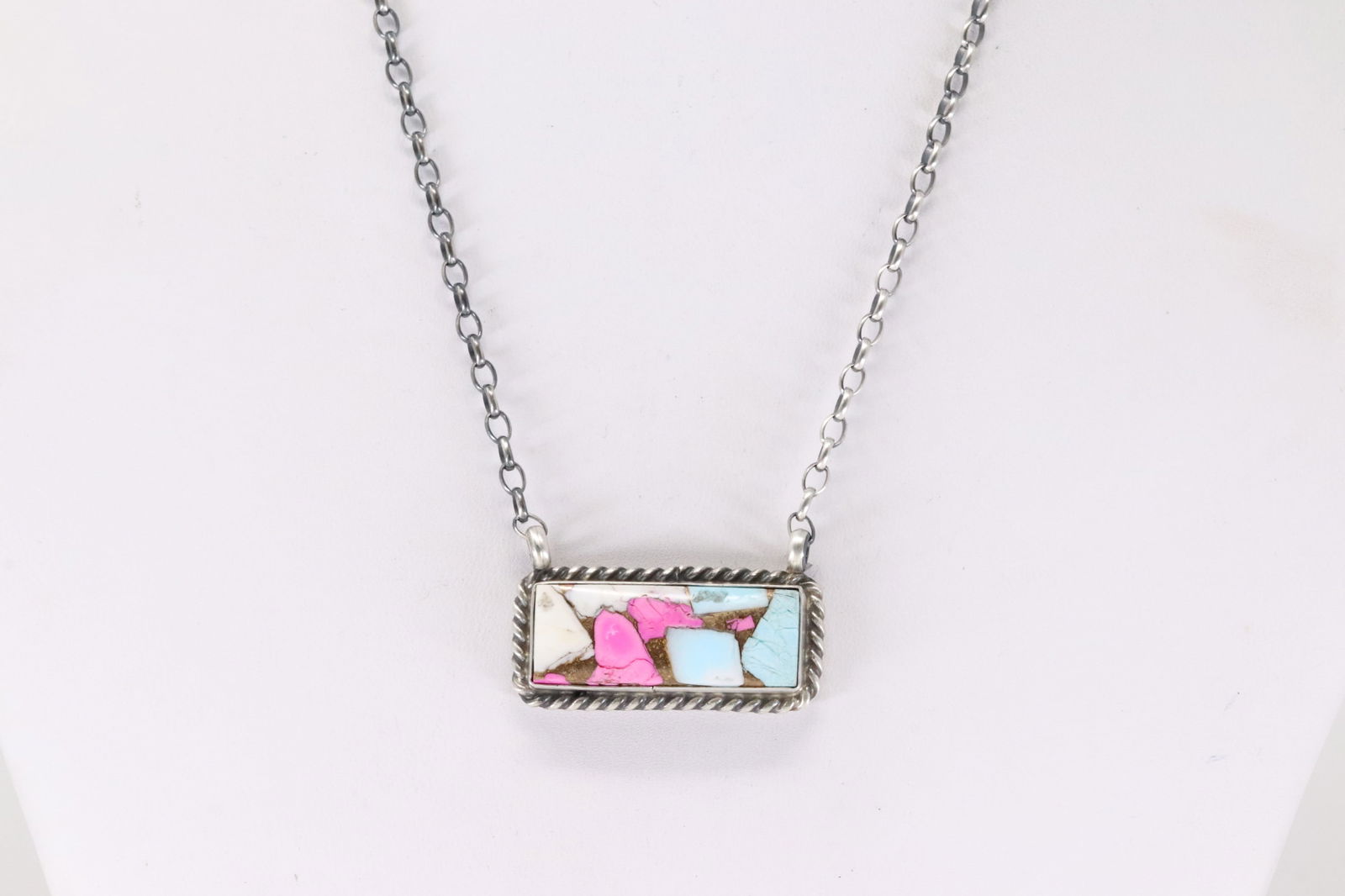 Native America Navajo Sterling Silver Cotton Candy Necklace By Augustine Largo.: This is a Native America Navajo Sterling Silver Cotton Candy Necklace By Augustine Largo. Necklace length: 16.00"