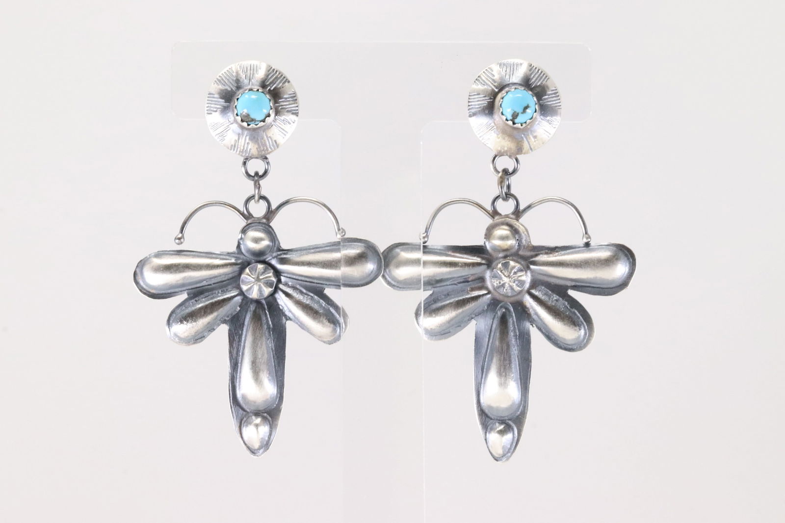 Native America Navajo Sterling Silver Turquoise Dragonfly Post / Dangling Earring's By Tim Yazzie. (1 of 4)