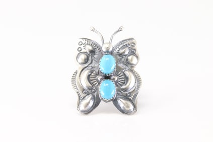 Native America Navajo Sterling Silver Turquoise Butterfly Ring By T.Yazzie.